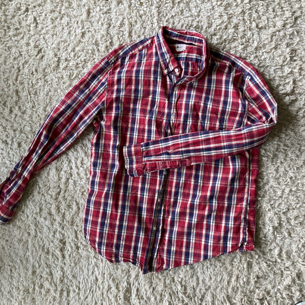 J. Crew men XL plaid button down collar button up shirt